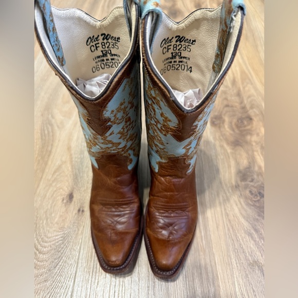 Old West Turquoise Children's Girl Leather Snip Toe 8in Cowboy Boots Size 13 EUC - Picture 7 of 7